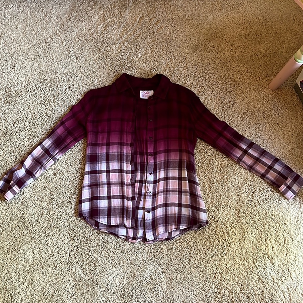 Fading Pink to Cream Button-Down Plaid Top
